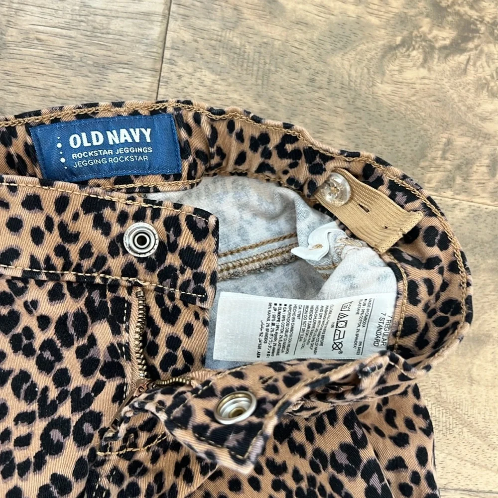 Old Navy Girls Jeggings Leopard Print and Dark Denim Skinny Jeans 7